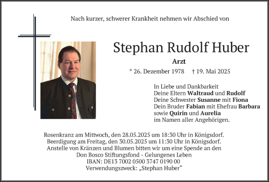 Todesanzeige von Stephan Rudolf Huber von merkurtz