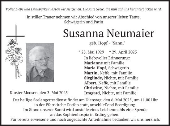 Todesanzeige von Susanna Neumaier von merkurtz