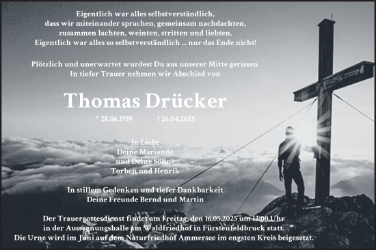Todesanzeige von Thomas Drücker von merkurtz