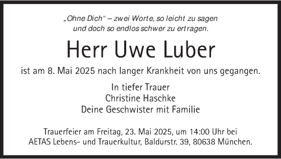 Todesanzeige von Uwe Luber von merkurtz