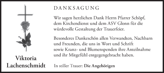 Todesanzeige von Viktoria Lachenschmidt von merkurtz