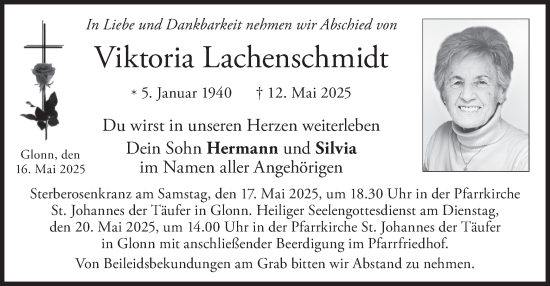 Todesanzeige von Viktoria Lachenschmidt von merkurtz