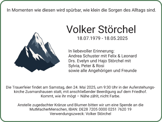Todesanzeige von Volker Störchel von merkurtz