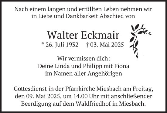Todesanzeige von Walter Eckmair von merkurtz