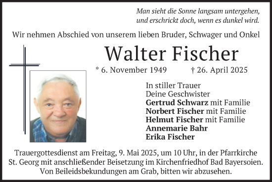 Todesanzeige von Walter Fischer von merkurtz