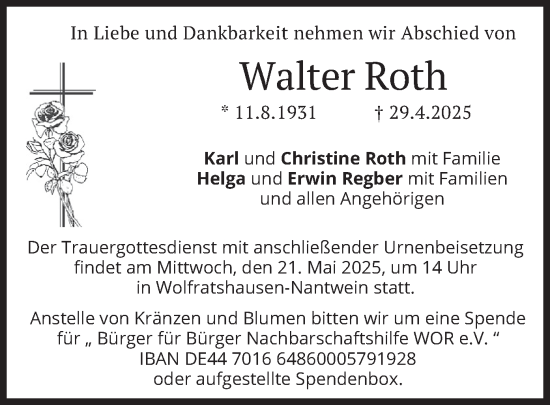 Todesanzeige von Walter Roth von merkurtz