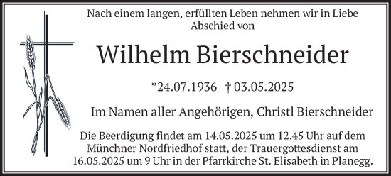 Todesanzeige von Wilhelm Bierschneider von merkurtz