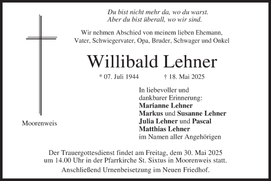 Todesanzeige von Willibald Lehner von merkurtz