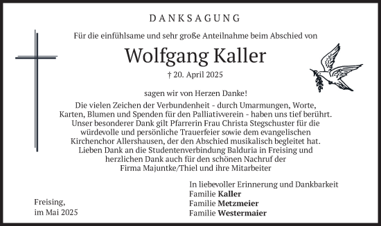 Todesanzeige von Wolfgang Kaller von merkurtz