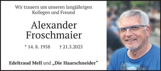 Todesanzeige von Alexander Froschmaier von merkurtz