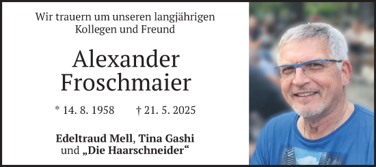 Todesanzeige von Alexander Froschmaier von merkurtz