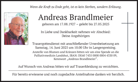 Todesanzeige von Andreas Brandlmeier von merkurtz