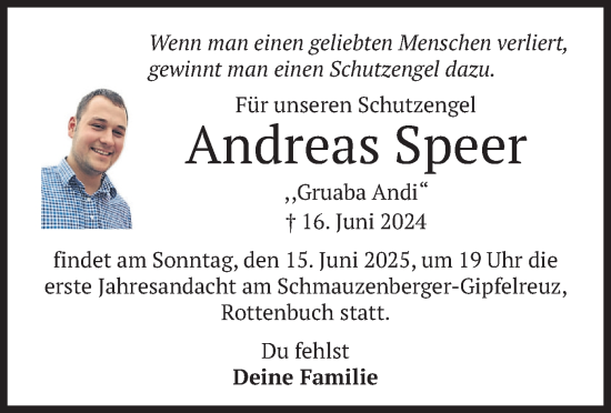 Todesanzeige von Andreas Speer von merkurtz