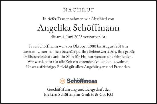 Todesanzeige von Angelika Schöffmann von merkurtz