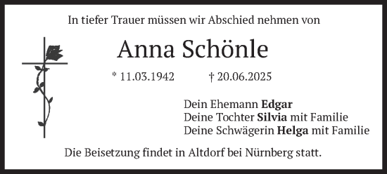 Todesanzeige von Anna Schönle von merkurtz