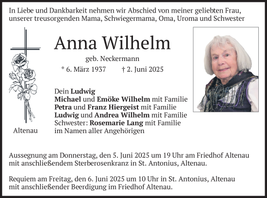Todesanzeige von Anna Wilhelm von merkurtz
