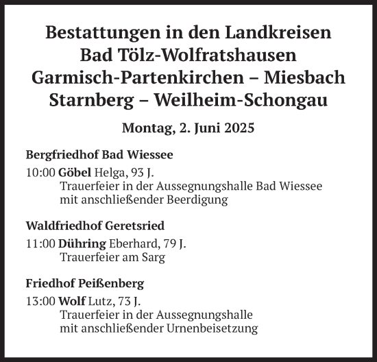 Todesanzeige von Bestattungen vom 02.06.2025 von merkurtz