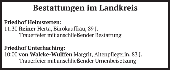 Todesanzeige von Bestattungen vom 02.06.2025 von merkurtz