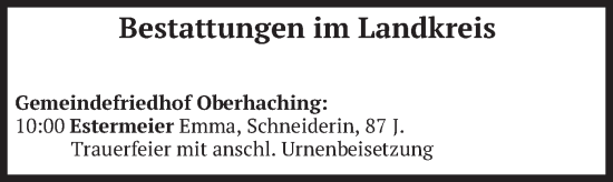 Todesanzeige von Bestattungen vom 03.06.2025 von merkurtz