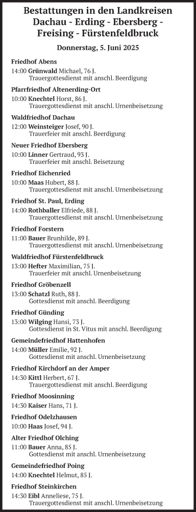 Todesanzeige von Bestattungen vom 05.06.2025 von merkurtz