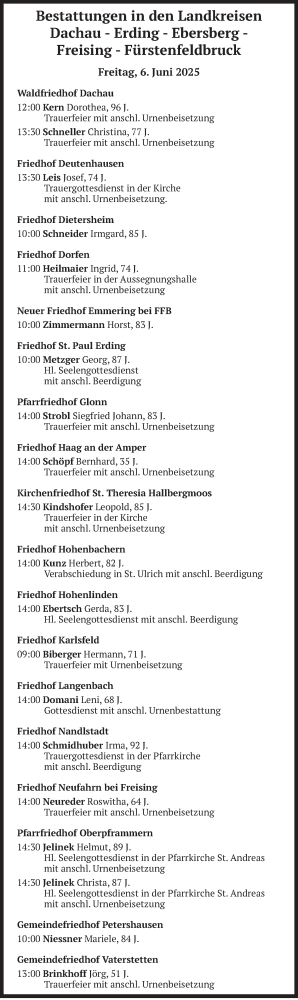Todesanzeige von Bestattungen vom 06.06.2025 von merkurtz