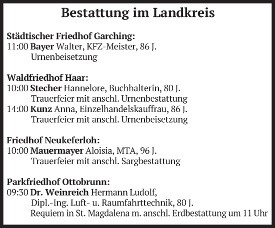 Todesanzeige von Bestattungen vom 11.06.2025 von merkurtz