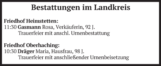 Todesanzeige von Bestattungen vom 12.06.2025 von merkurtz