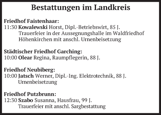 Todesanzeige von Bestattungen vom 20.06.2025 von merkurtz