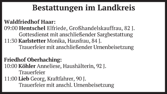 Todesanzeige von Bestattungen vom 24.06.2025 von merkurtz