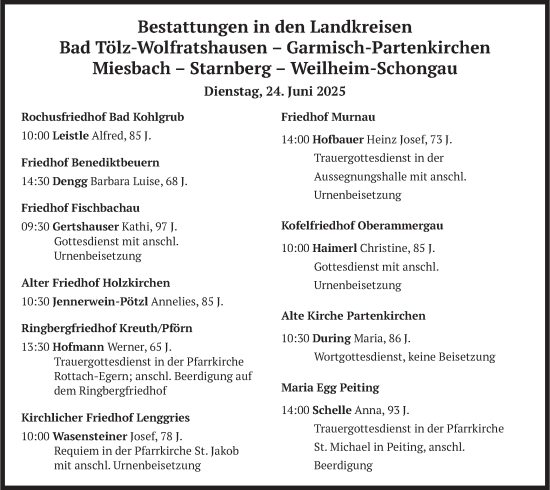 Todesanzeige von Bestattungen vom 24.06.2025 von merkurtz