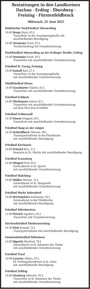 Todesanzeige von Bestattungen vom 25.06.2025 von merkurtz