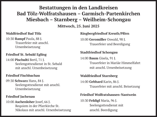 Todesanzeige von Bestattungen vom 25.06.2025 von merkurtz