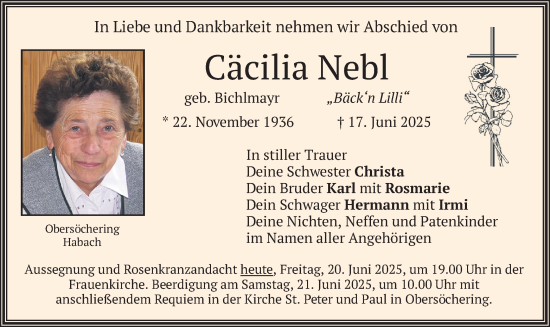 Todesanzeige von Cäcilia Nebl von merkurtz