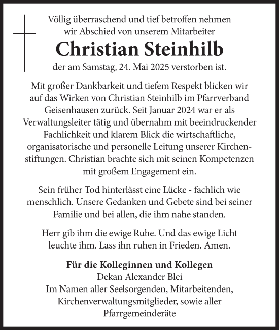 Todesanzeige von Christian Steinhilb von merkurtz