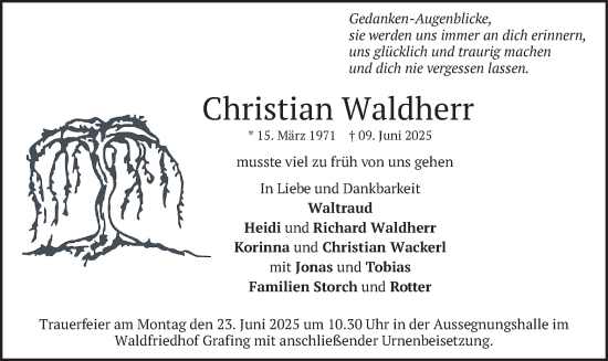 Todesanzeige von Christian Waldherr von merkurtz