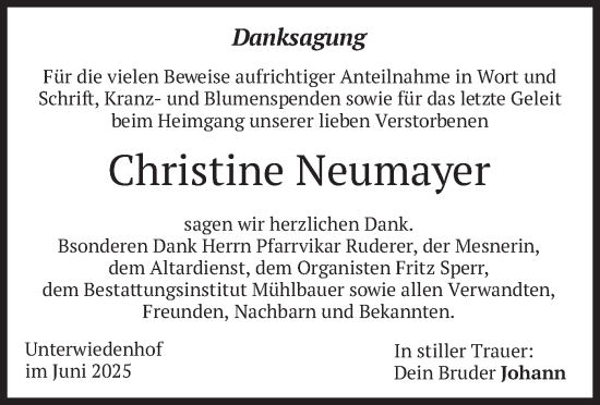 Todesanzeige von Christine Neumayer von merkurtz
