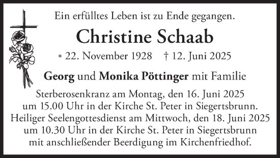 Todesanzeige von Christine Schaab von merkurtz