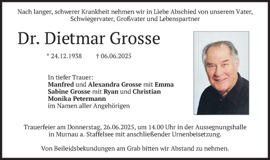 Todesanzeige von Dietmar Grosse von merkurtz