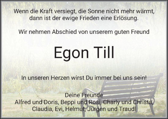 Todesanzeige von Egon Till von merkurtz