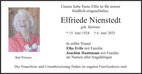Todesanzeige von Elfriede Nienstedt von merkurtz
