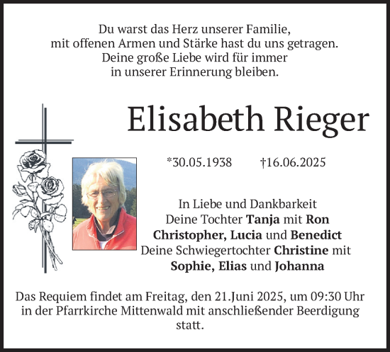 Todesanzeige von Elisabeth Rieger von merkurtz