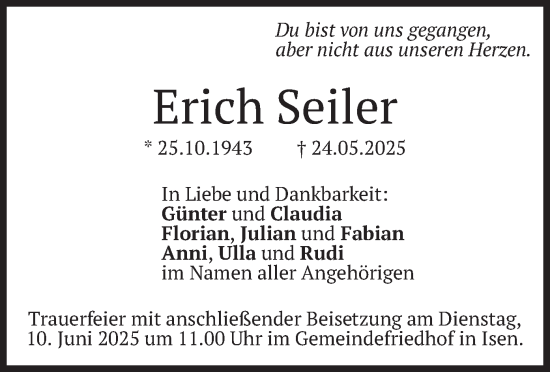 Todesanzeige von Erich Seiler von merkurtz