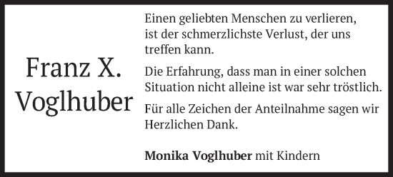 Todesanzeige von Franz X. Voglhuber von merkurtz