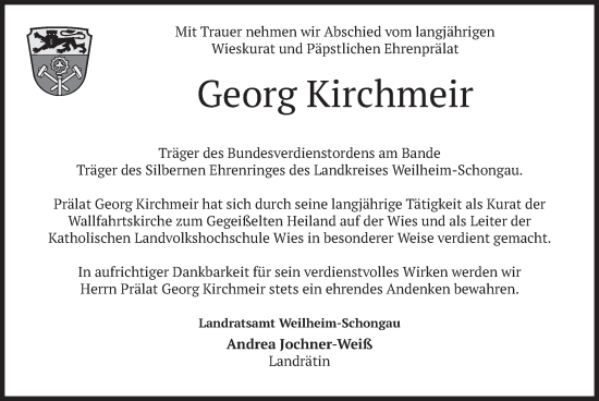 Todesanzeige von Georg Kirchmeir von merkurtz
