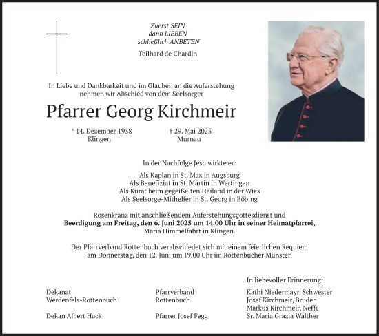 Todesanzeige von Georg Kirchmeir von merkurtz