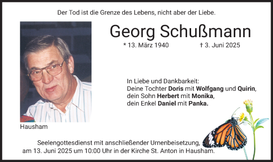 Todesanzeige von Georg Schumann von merkurtz