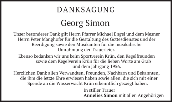 Todesanzeige von Georg Simon von merkurtz