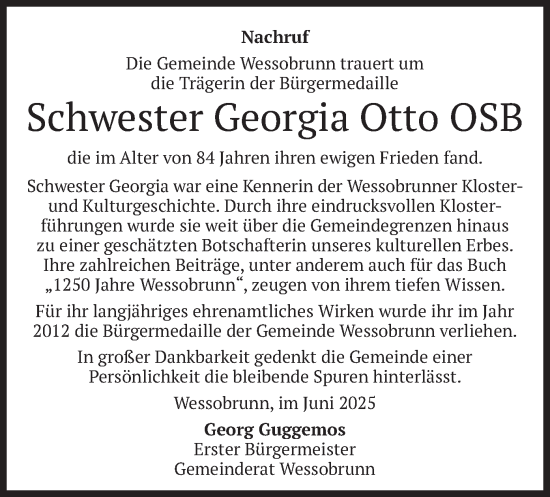 Todesanzeige von Georgia Otto von merkurtz