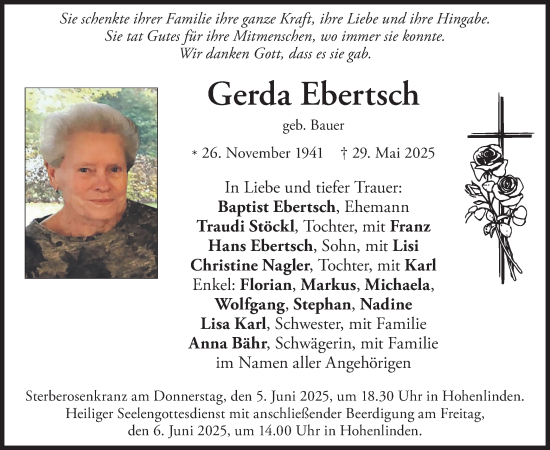 Todesanzeige von Gerda Ebertsch von merkurtz