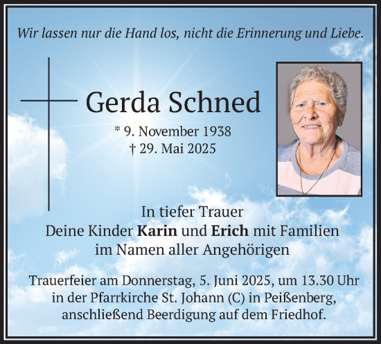 Todesanzeige von Gerda Schned von merkurtz